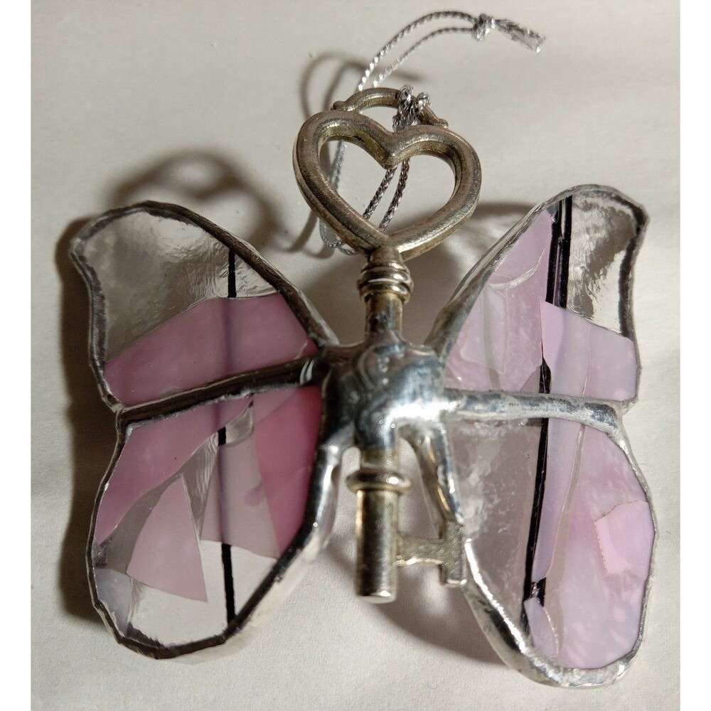 Butterfly Stained Glass Sun Catcher With Antique Style Skelton Key View 3